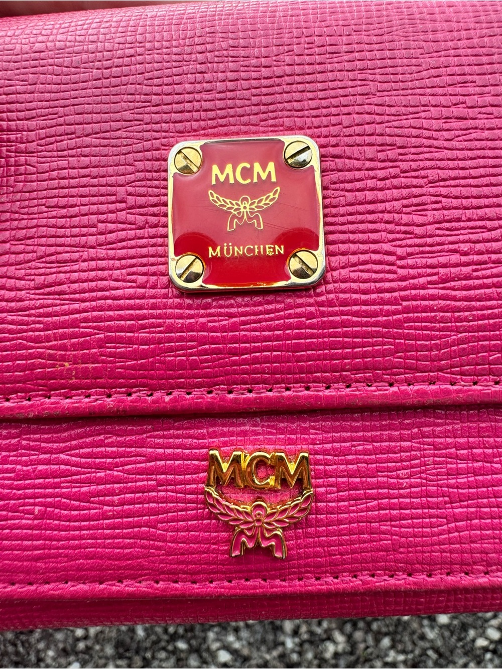 MCM Hot Pink Leather Trifold Wallet Charm Detail with COA - Picture 16 of 16